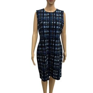 J.McLaughlin Women's Sheath Dress Blue Black Plaid Sleeveless Knee Length Size L